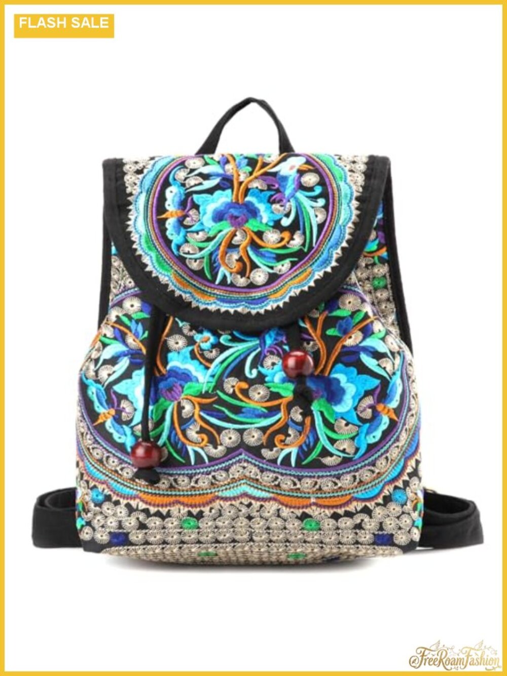 Boho Embroidered Canvas Mini Backpack Purse Women